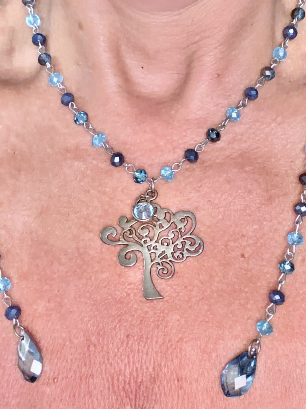 Blue Beaded Tree Pendant Necklace - Women Jewelry